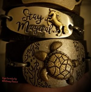 Leather Bracelets w/ Decorative Plates